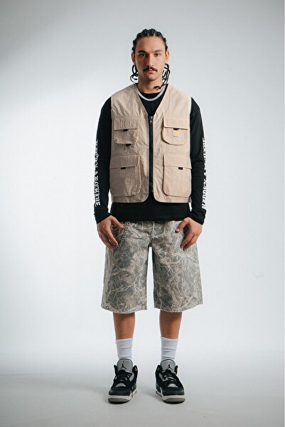 UKHWD SUPPLY Beige Multi-Pocket Utility Cargo Men's Vest