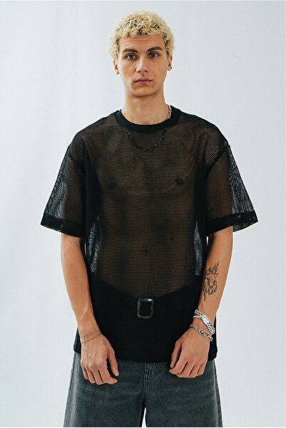 Super Rare Siyah File Oversize Erkek Tişört