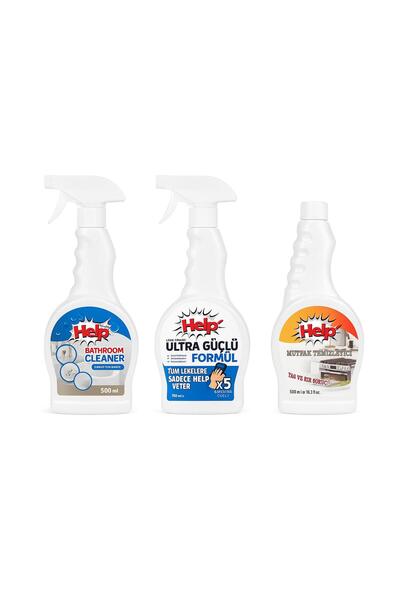 3'lü Help Leke Çıkarıcı 750 ml + Help Yağ Ve Kireç Sökücü 500 ml + Help Banyo Temizleyici 500 ml set