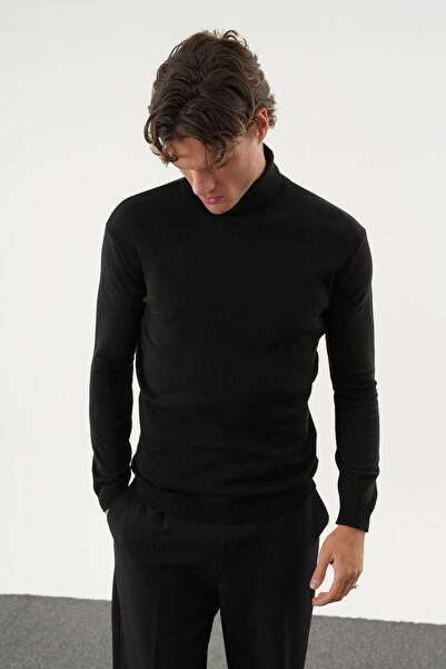 No Way Pulover pentru bărbați slim fit cu guler înalt tip Fisherman basic