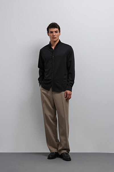 Antioch Black Buttoned Collar Relax Fit Men's Shirt