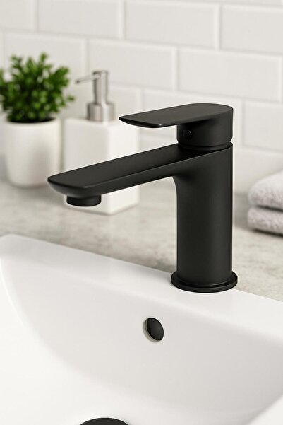 Viosa VİOSA Siyah Lavabo Bataryası Pirinç Döküm Lavabo Musluğu 5 Yıl Garantili