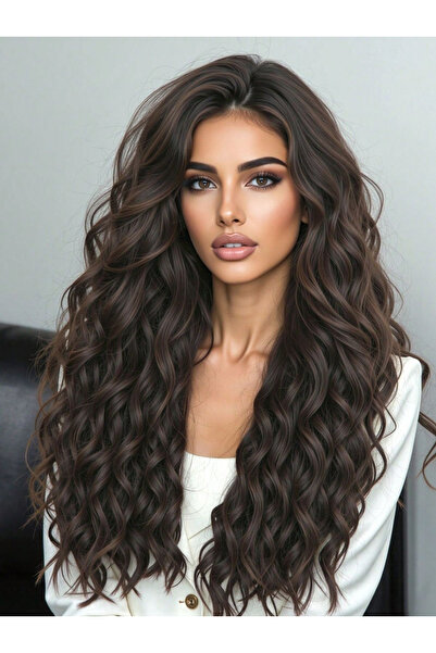 REMY HAİR Koyu Kestane Afro Dalgalı Uzun Yarım Ay Saç – 3 Parça Çıt Çıt 75cm. 230 Gr. Vıp Serı