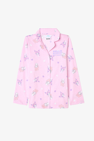 Penti Açık Pembe Kız Çocuk Kuromi Friends Pamuklu Gömlek Pijama Takımı