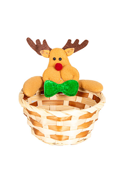 Herdekora Coș Ornament de Crăciun Cu Figurină de Cerb Maro-Roșu 10x11 Cm.