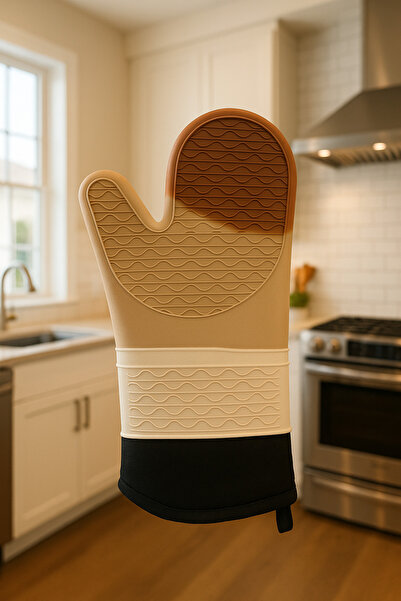 duff home 1 قطعة قفازات سيليكون مقاومة للحرارة العالية مقاومة للحريق مقاس 35.5 سم قفازات فرن باللون البني