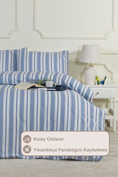 Elart Scatt Nevresim Takımı Tek Kişilik Lastikli Çarşaf (160x220 cm) Mavi