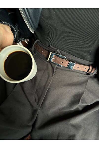 LİA KEMER Cadence U Patterned Suede Women's Silver Buckle Belt Jacket Belt Dress Belt Trouser Belt