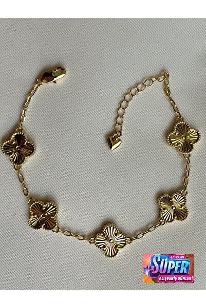 yeknova Xuping 14k Gold Rengi Sıralı 5 Yonca Model Kararmaz Kadın Bileklik