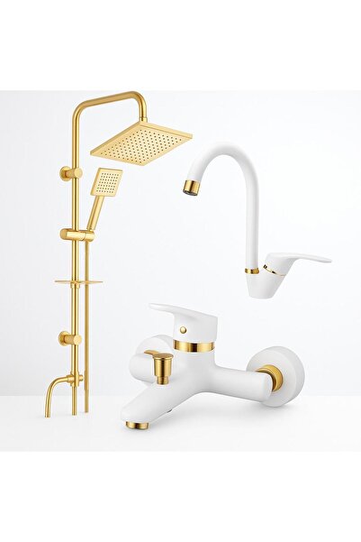 Viosa Gold Yağmurlama Duş Seti Banyo Lavabo Mutfak Batarya Seti 5 Yıl Garantili