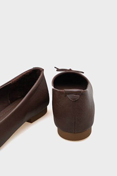 Capone Outfitters Genuine Leather Bow Round Toe Skin Brown Women's Ballerinas