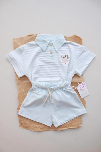Oh La La Koala For Little Ones Set pantaloni scurți cu guler polo brodat Koala cu dungi albastre