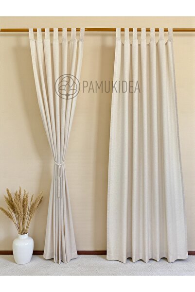 pamukidea Biritli Plain Plain 100% Cotton Natural Buldan Linen Rustic Curtain - Single Wing - (En X Size)