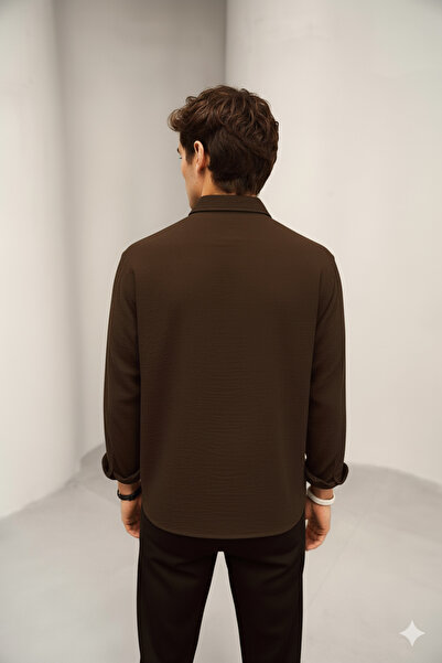 Bürke Ανδρικό πουκάμισο με μακρυμάνικο μπλε ναυτικό μισό oversized με υφή καλοκαιρινού λινό