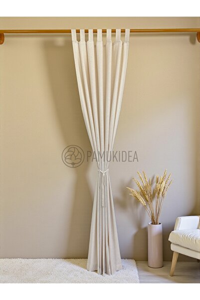 pamukidea Biritli Plain Plain 100% Cotton Natural Buldan Linen Rustic Curtain - Single Wing - (En X Size)