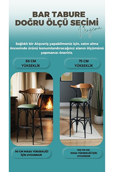 DENGEMA 169/75 Bar Taburesi – Yeşil Deri Oturum, Metal Ayaklı, 75 Cm Yükseklik Bar Sandalyesi