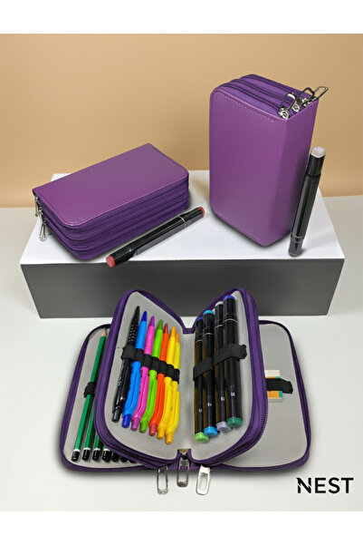 Nest Life Sunii Leather Purple 3 Zipper Pen Holder, Wallet, Women's Wallet