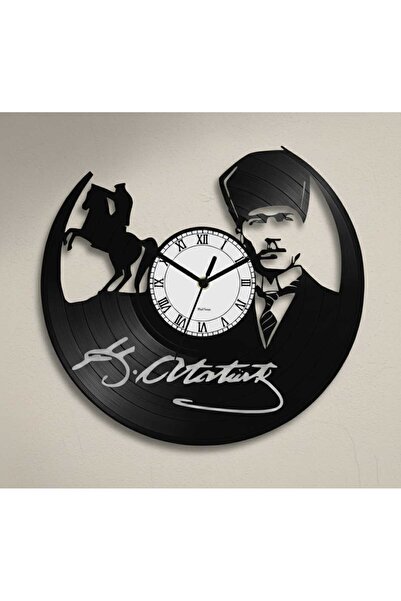 Handmade Atatürk Siluetli Vinil Plak Duvar Saati – El Yapımı & Geri Dönüşüm Tasarım