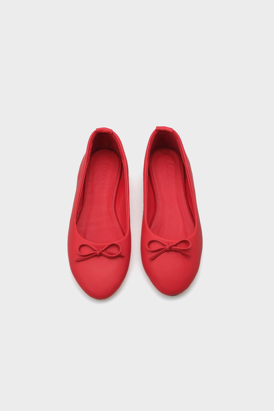 Capone Outfitters Genuine Leather Bow Round Toe Red Women's Ballerinas