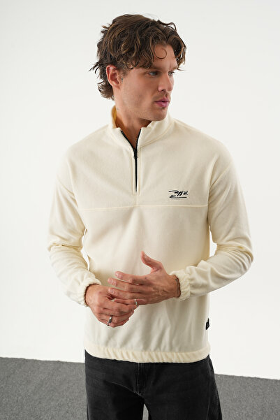 No Way Ανδρικό φούτερ με μισό φερμουάρ με κέντημα από φλις