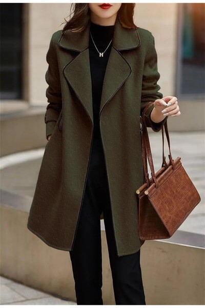 Barbora Rahat Kaşe Kadın Şık Yaka Kaban ve Kemer