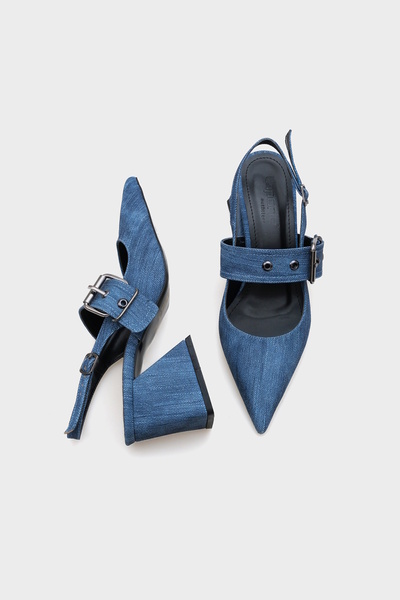 Capone Outfitters Riva Open Back Strap Buckle Detailed Thick Heeled Women's Shoes