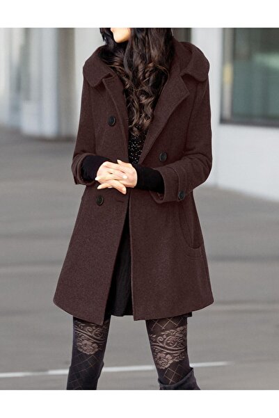 Barbora Yaka Detaylı Büyük Düğmeli Kaşe Kaban