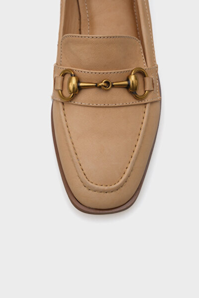 Capone Outfitters Carly Hakiki Deri Metal Tokalı Kadın Loafer Ayakkabı