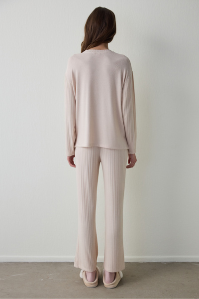 Penti Bej Melanj Coziness Bisiklet Yaka Uzun Kollu Pijama Takımı