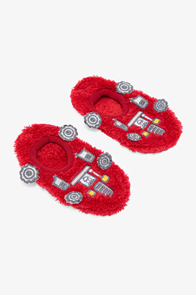 Penti Red Boy's Car Embroidered Accessory Non-Slip Sole Home Slippers
