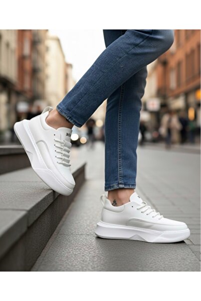 BOA BA0332 Чоловічі спортивні кросівки з високою підошвою, білі, з шнурівкою та візерунком сходів