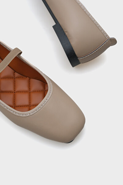 Capone Outfitters Γυναικείες Μπαλαρίνες Ματ Μπεζ - Σχέδιο με Ζώνες
