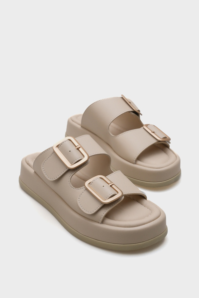 Capone Outfitters Marge Wedge Heeled Double Banded Buckle Women's Slippers