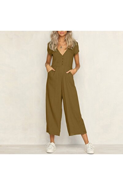 Barbora Linen Casual Summer V-Neck Short Leg Design Women's Jumpsuit