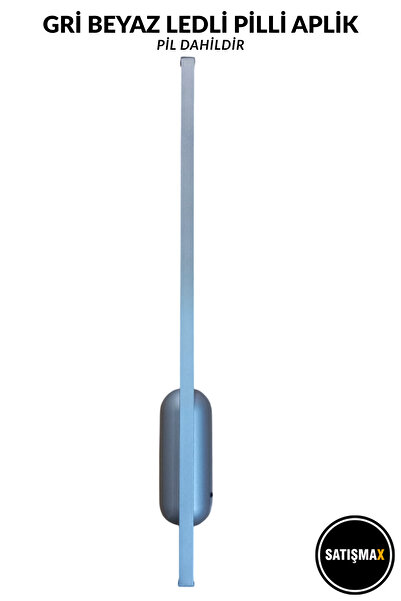 SatışMax Modern Dekoratif Led Duvar Aplik 70 Cm Gri 1 Adet Pilli Beyaz Led