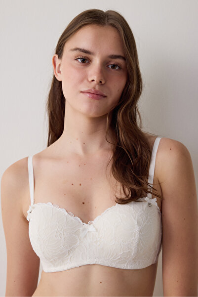 Penti Off White Lotus Lace Underwire Unpadded Strapless Bra