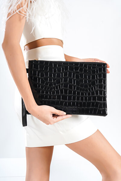 Capone Outfitters Patent Leather Croco Patterned Paris 222 Women's Clutch Bag