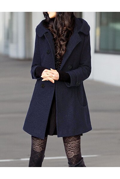 Barbora Yaka Detaylı Büyük Düğmeli Kaşe Kaban