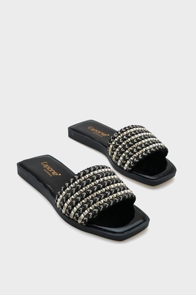 Capone Outfitters Capone Trock Single Strap Black Gold Women's Slippers