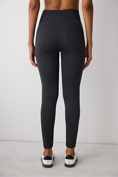 Penti Dark Gray Stitch-Free (Seamless) Corded Fabric Warm Thermal Effect High Waist Leggings