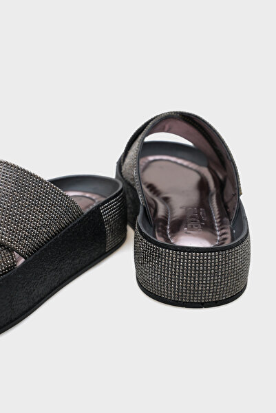 Capone Outfitters Maren Cross Stone Banded Stone Detailed Wedge Heel Women's Slippers