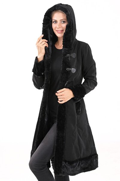 Barbora Özel Tasarım Kaşe Kaşmir Kürk Detaylı Kaban