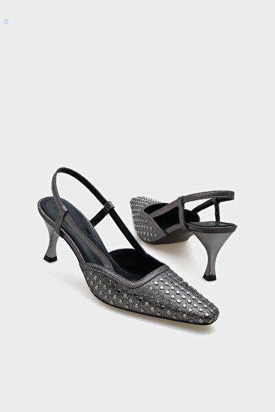 Capone Outfitters Open Back Blunt Toe Stoned Medium Platinum Heeled Women's Shoes