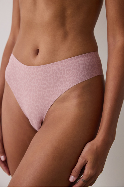 Penti Slip brazilian cu talie medie, tăiat cu laser, fără urme, cu efect de tatuaj, roz murdar