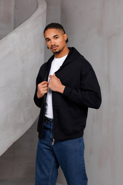 DARK MODA Men's Overfit Zippered Hooded Cardigan