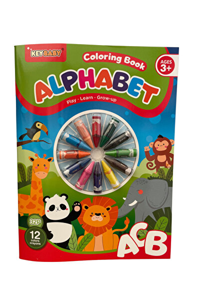 NO BRAND Carte de colorat cu 12 creioane cerate – Invatare litere