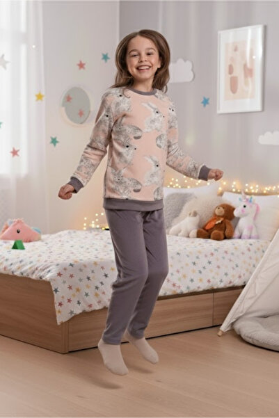 DOFİ Girl's Super Soft Rabbit Patterned Pajama Set – Purple, Soft and Comfortable Dofi̇