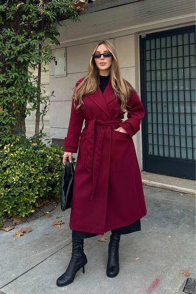 Laluvia Light Burgundy New Tokyo Long Cashmere Coat - 408021