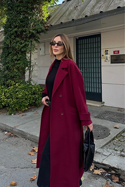 Laluvia Light Burgundy New Tokyo Long Cashmere Coat - 408021