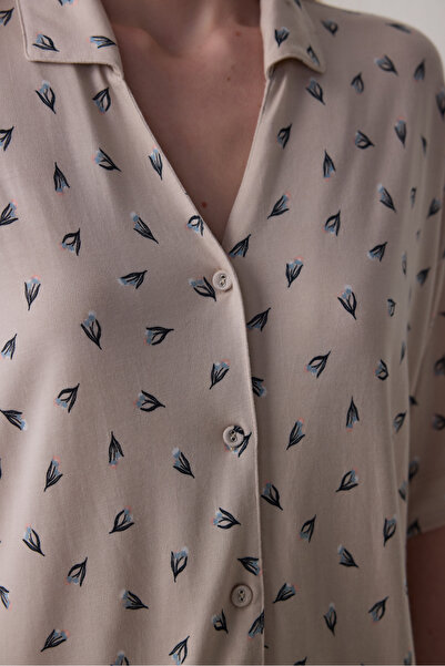 Penti Aging Collagen Floral Shirt Trousers Beige Pajama Set